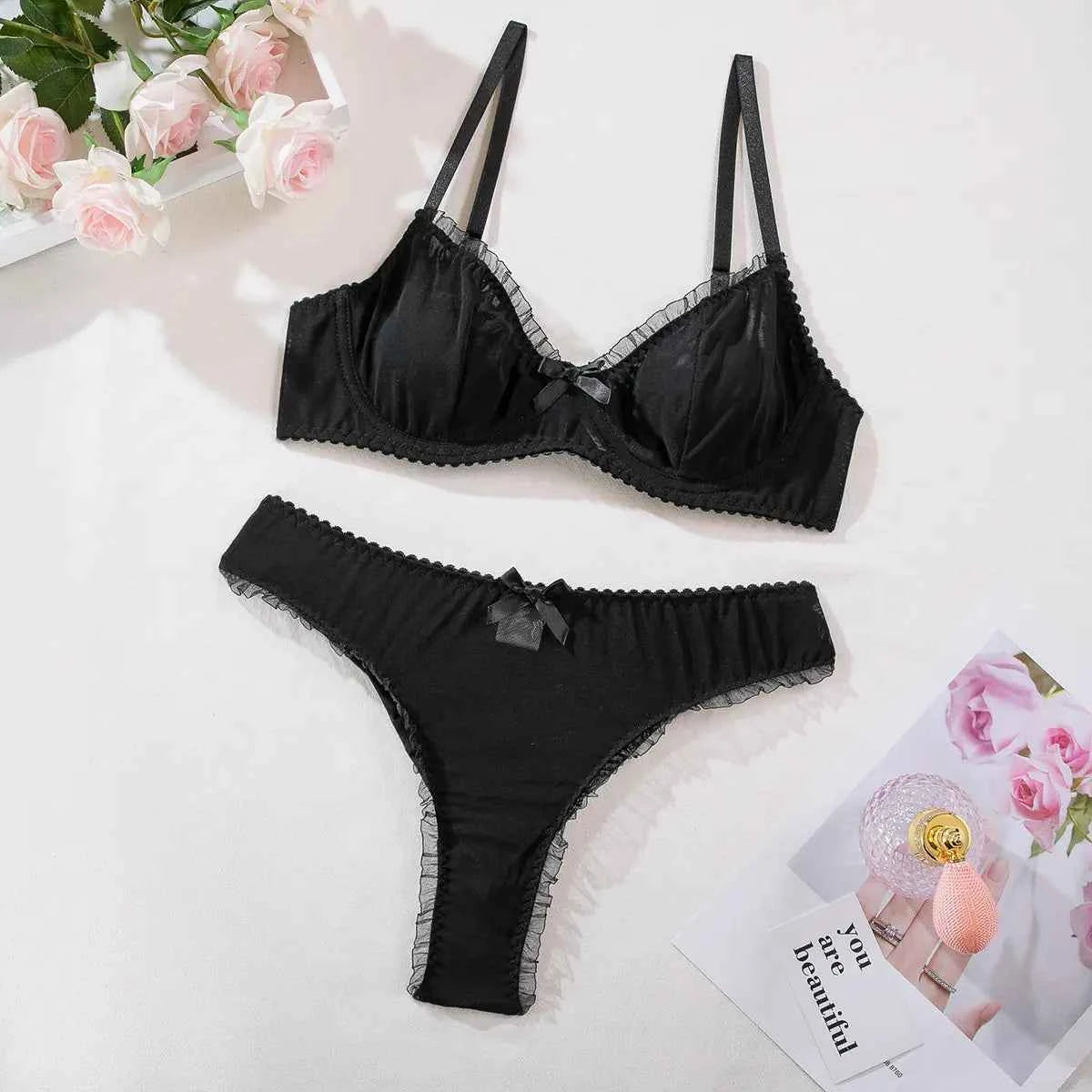 Sexy Black  Two-Piece Lingerie Set