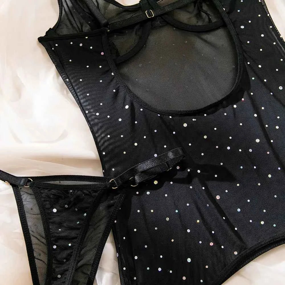 Black Crystal Bodysuit - Amaratime lingerie