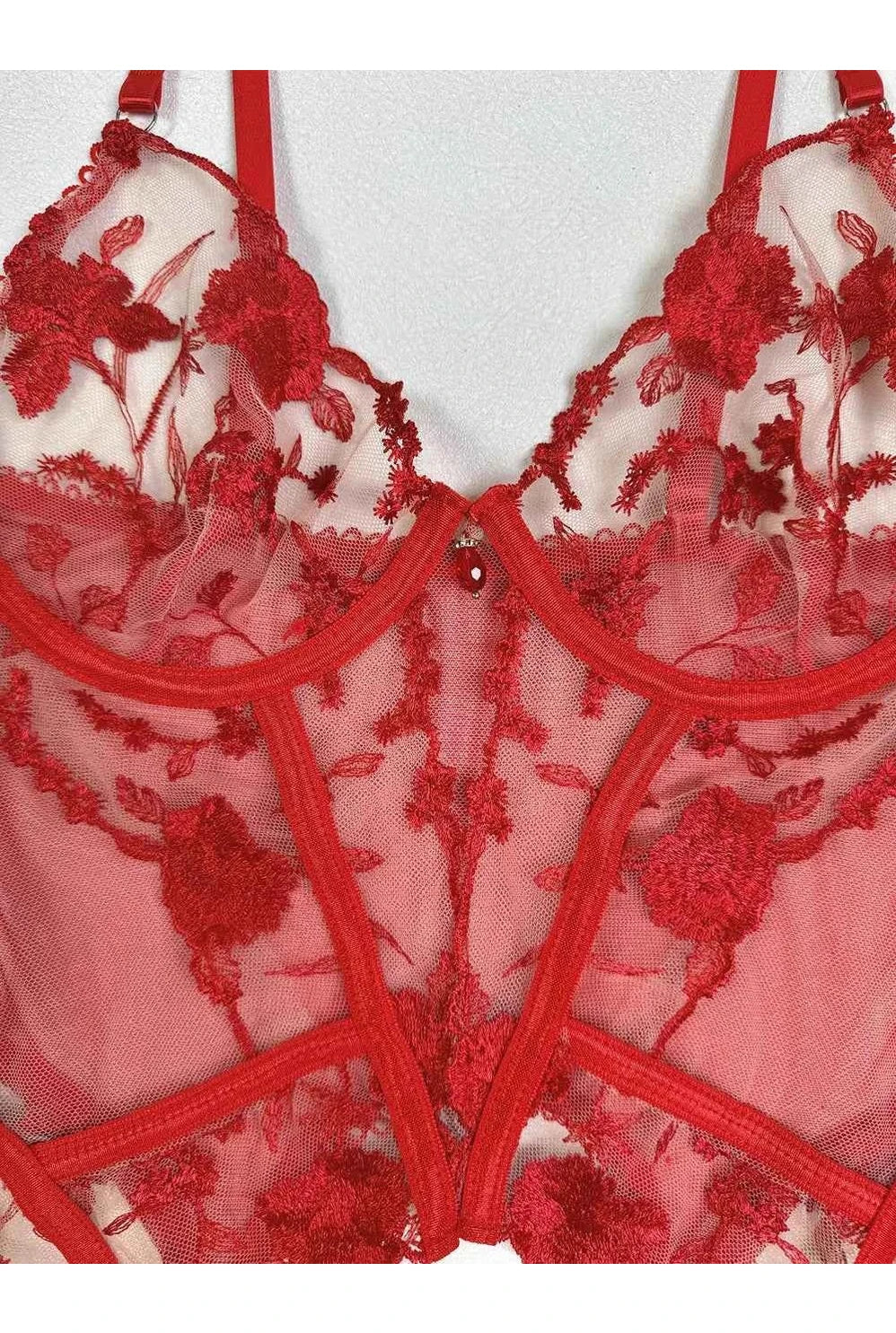 Red Embroidery Seamless Lace Lingerie Set - Amaratime lingerie