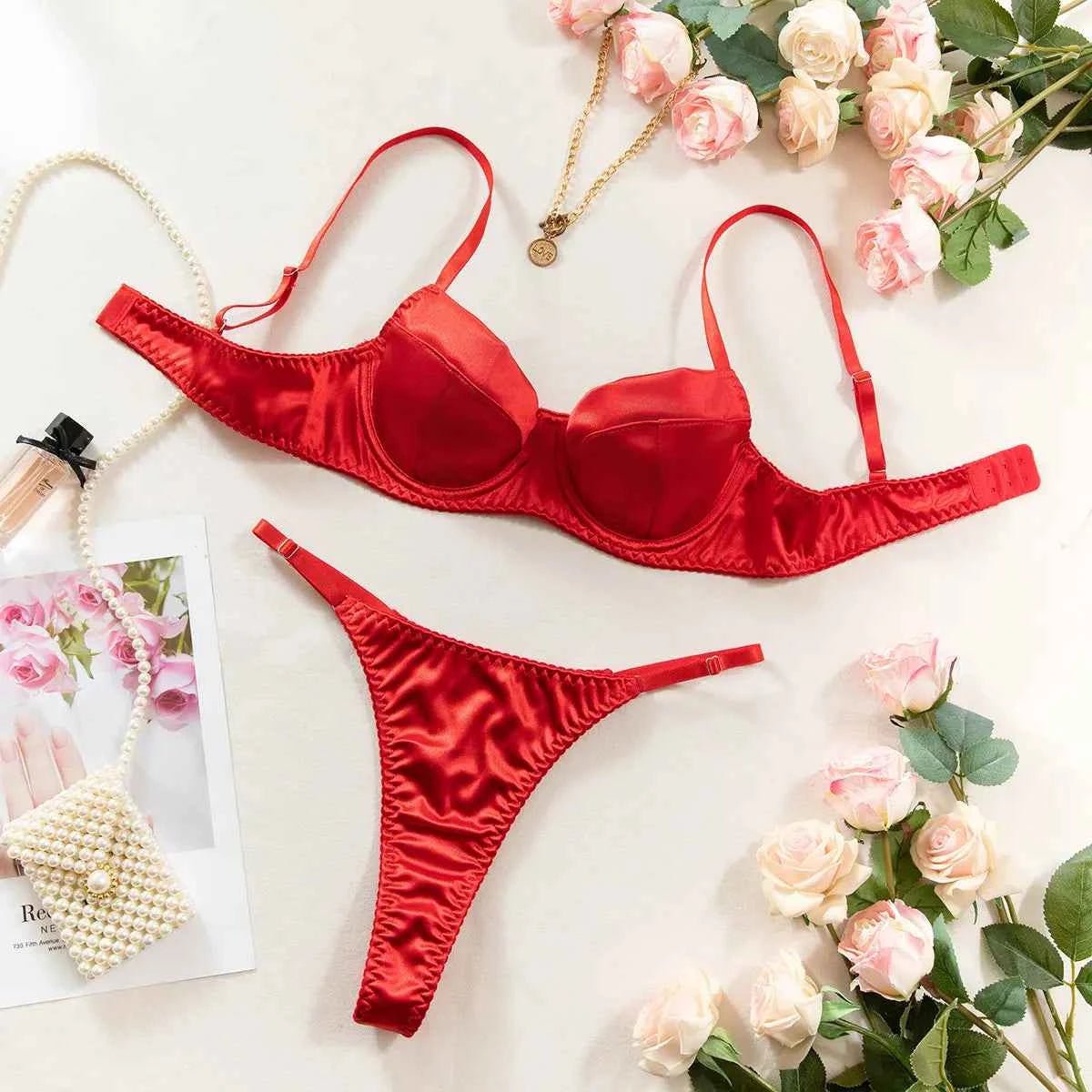 Red Satin Lingerie Set - Amaratime lingerie