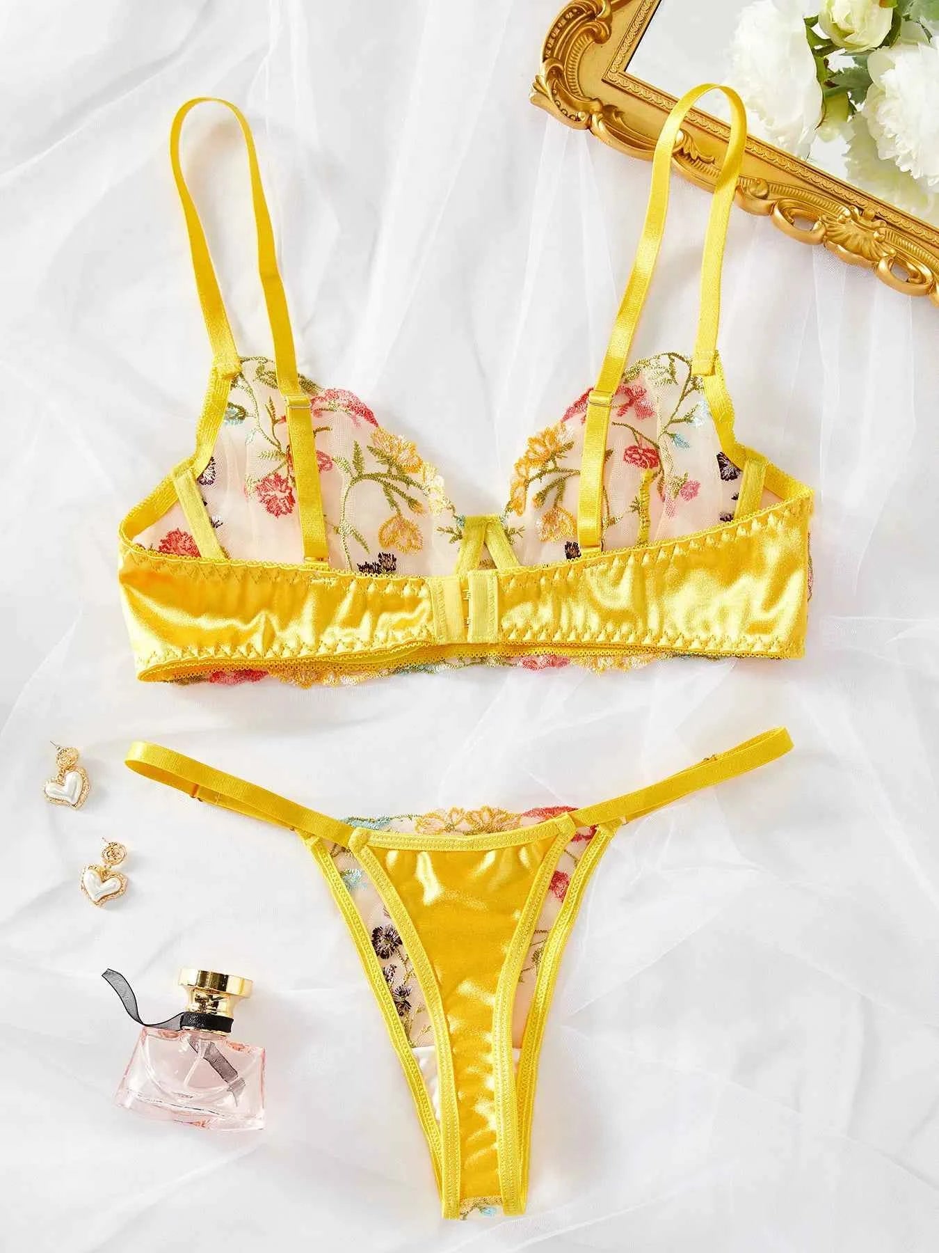 Floral Embroidered Lace Lingerie