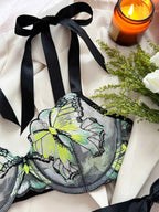 Green Butterfly-Embroidered Lingerie
