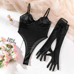 Sheer Mesh Bodysuit & Elbow Glove Set