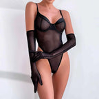 Sheer Mesh Bodysuit & Elbow Glove Set