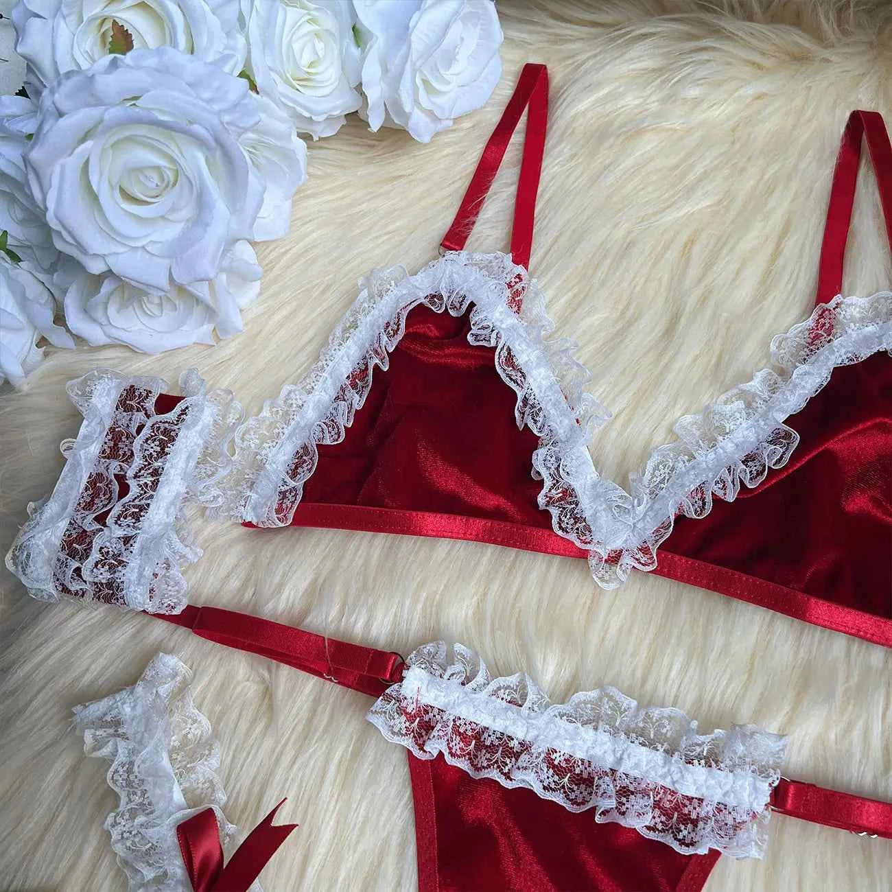 LAGOM Red Lace Lingerie Set for Christmas - Elegant and Sultry Holiday Wear - Amaratime lingerie