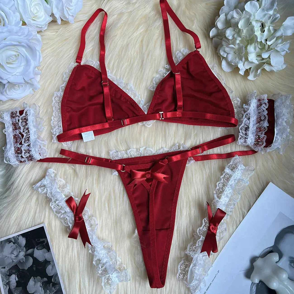 LAGOM Red Lace Lingerie Set for Christmas - Elegant and Sultry Holiday Wear - Amaratime lingerie