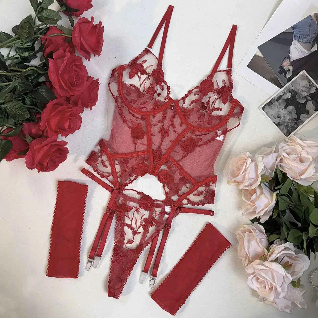 Red Lace Lingerie Set for an Intimate Meeting - Amaratime lingerie