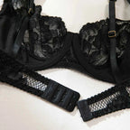 Adjustable Sheer Black Lace Lingerie Set With patterns