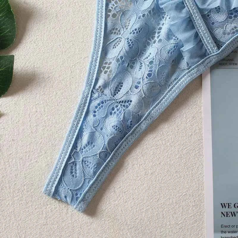 Sky Blue Lace Bralette & Thong Set