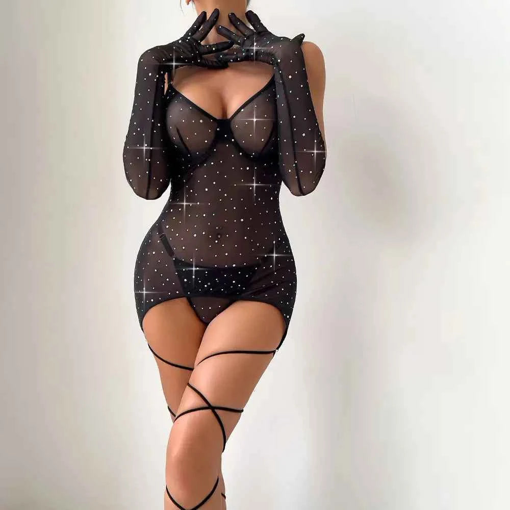 Black Crystal Harness Bodysuit