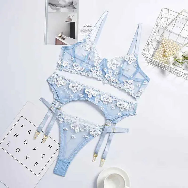 Flora Blue Lace Intimates Set