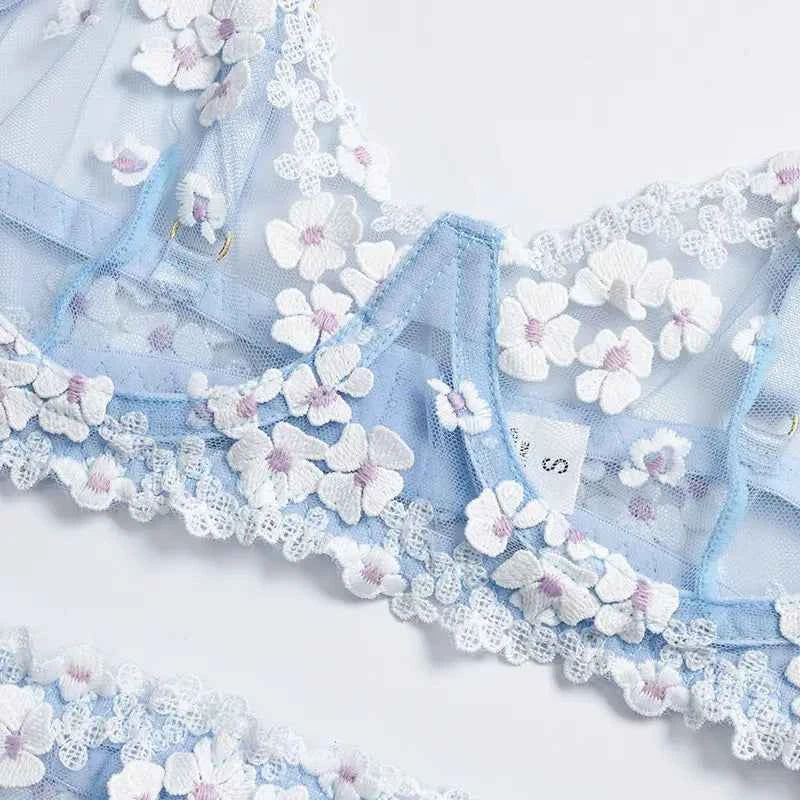 Flora Blue Lace Intimates Set