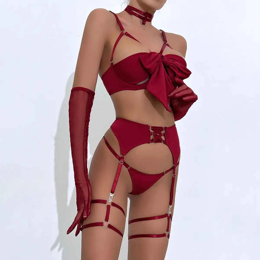 Red Bow Harness Lingerie Set