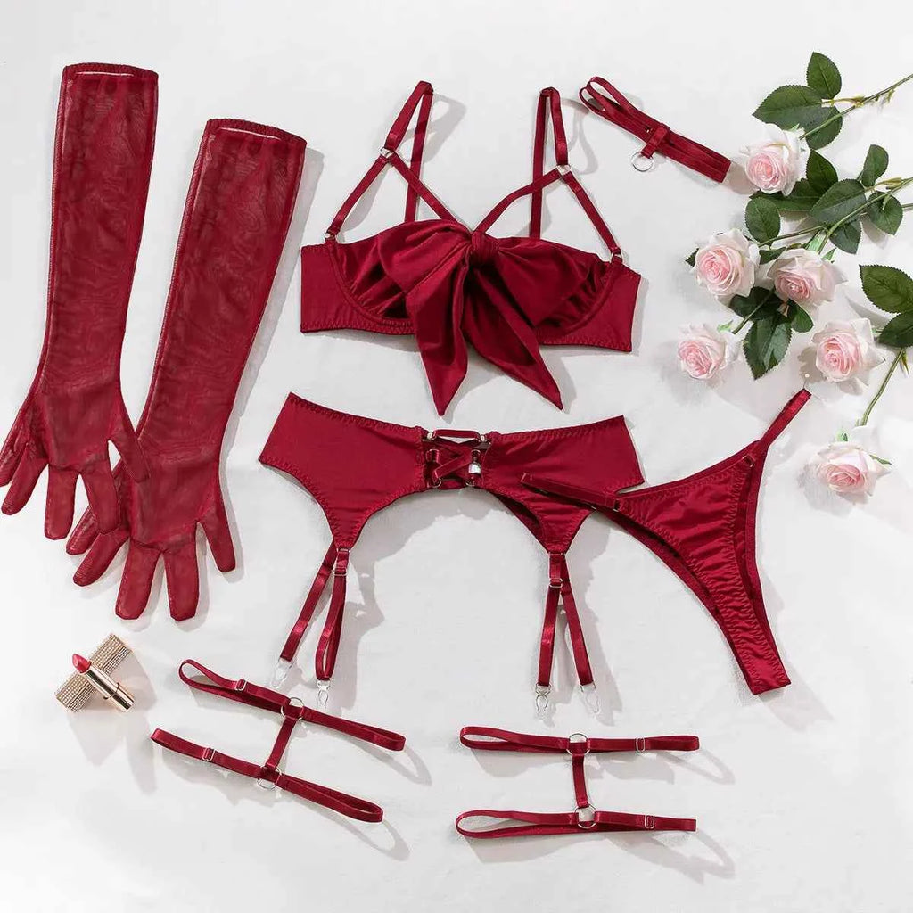 Red Bow Harness Lingerie Set