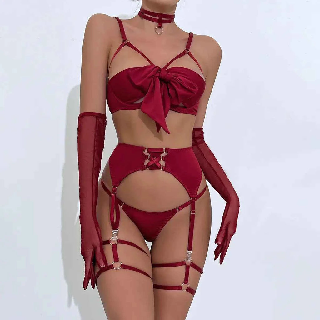 Red Bow Harness Lingerie Set