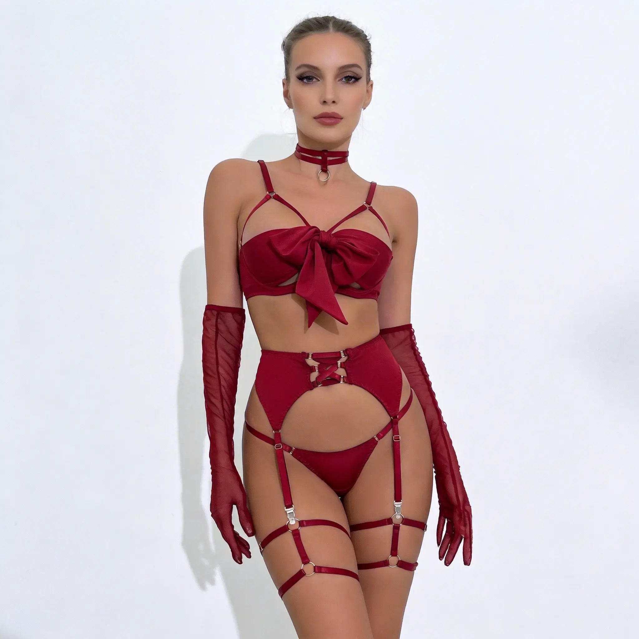 Red Bow Harness Lingerie Set