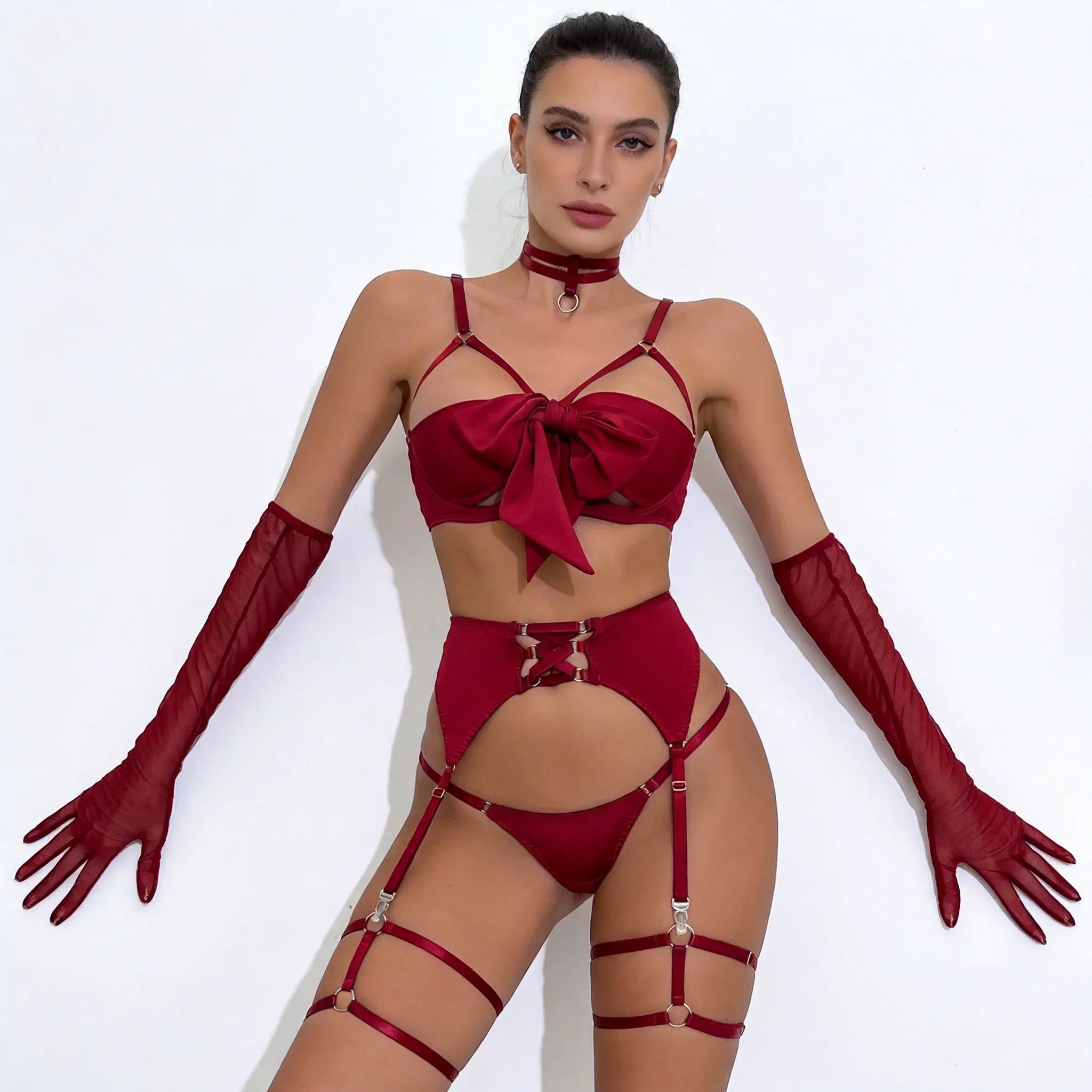 Red Bow Harness Lingerie Set