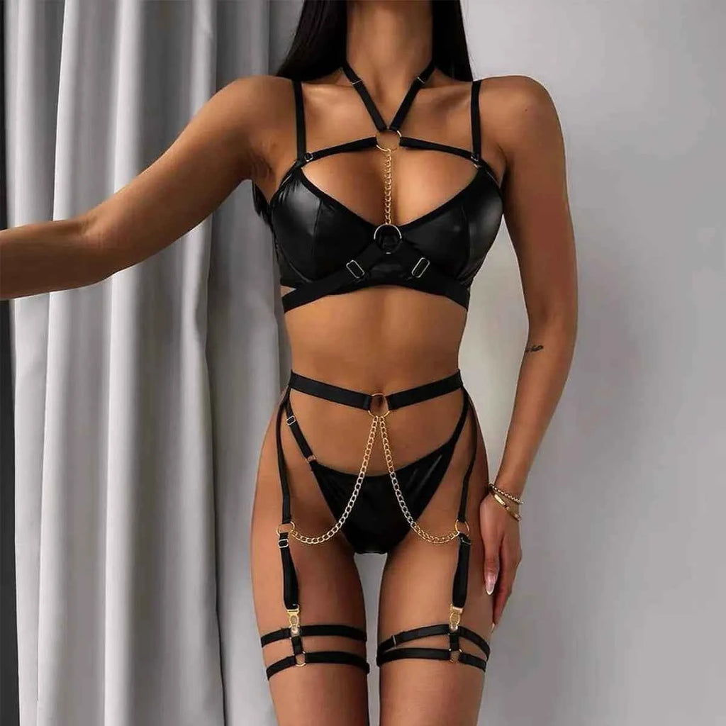 Noir Punk Bondage Lingerie Set