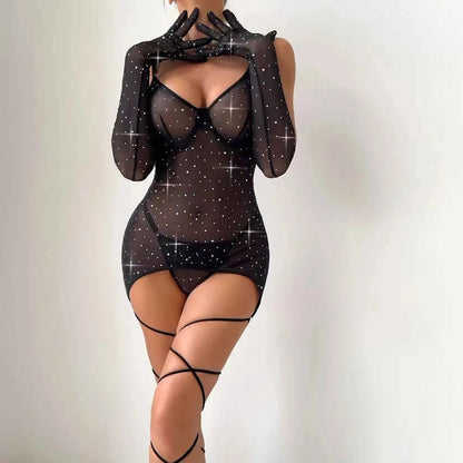 Black Crystal Bodysuit - Amaratime lingerie