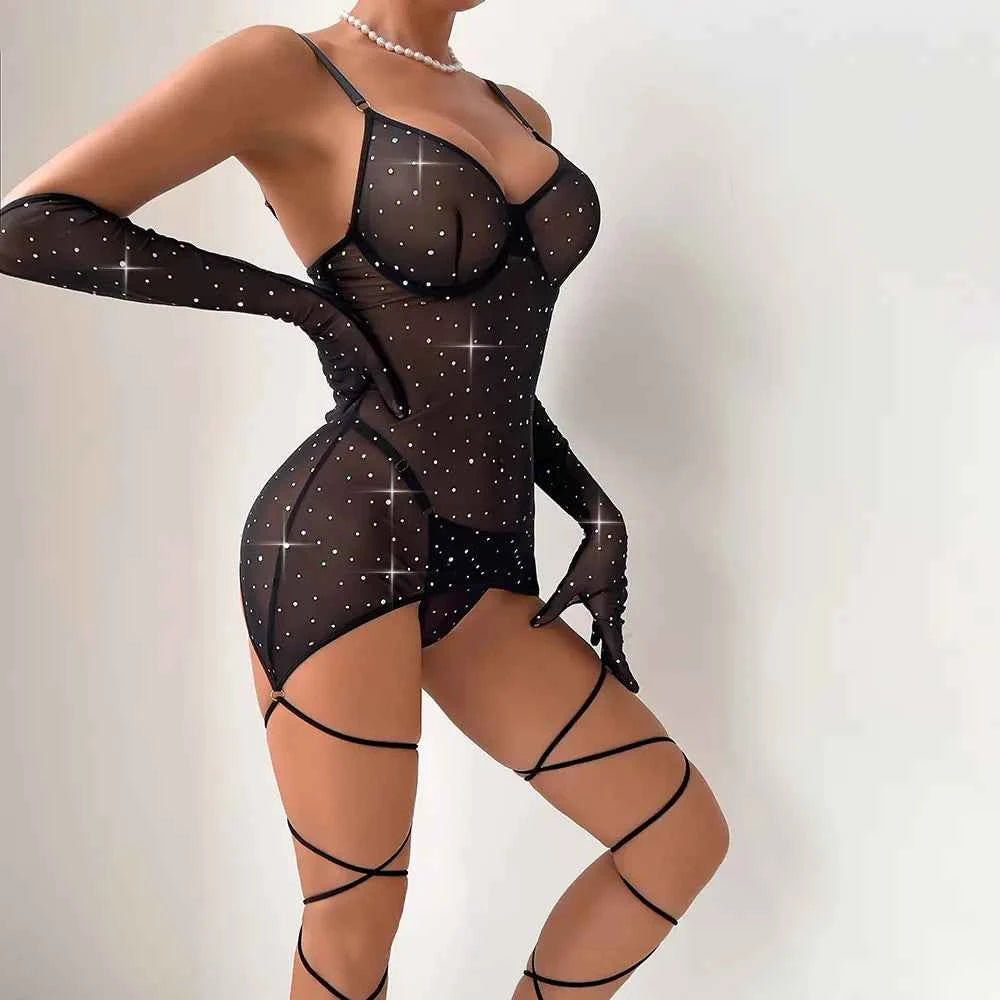 Black Crystal Bodysuit - Amaratime lingerie