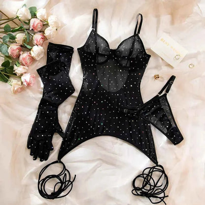 Black Crystal Bodysuit - Amaratime lingerie