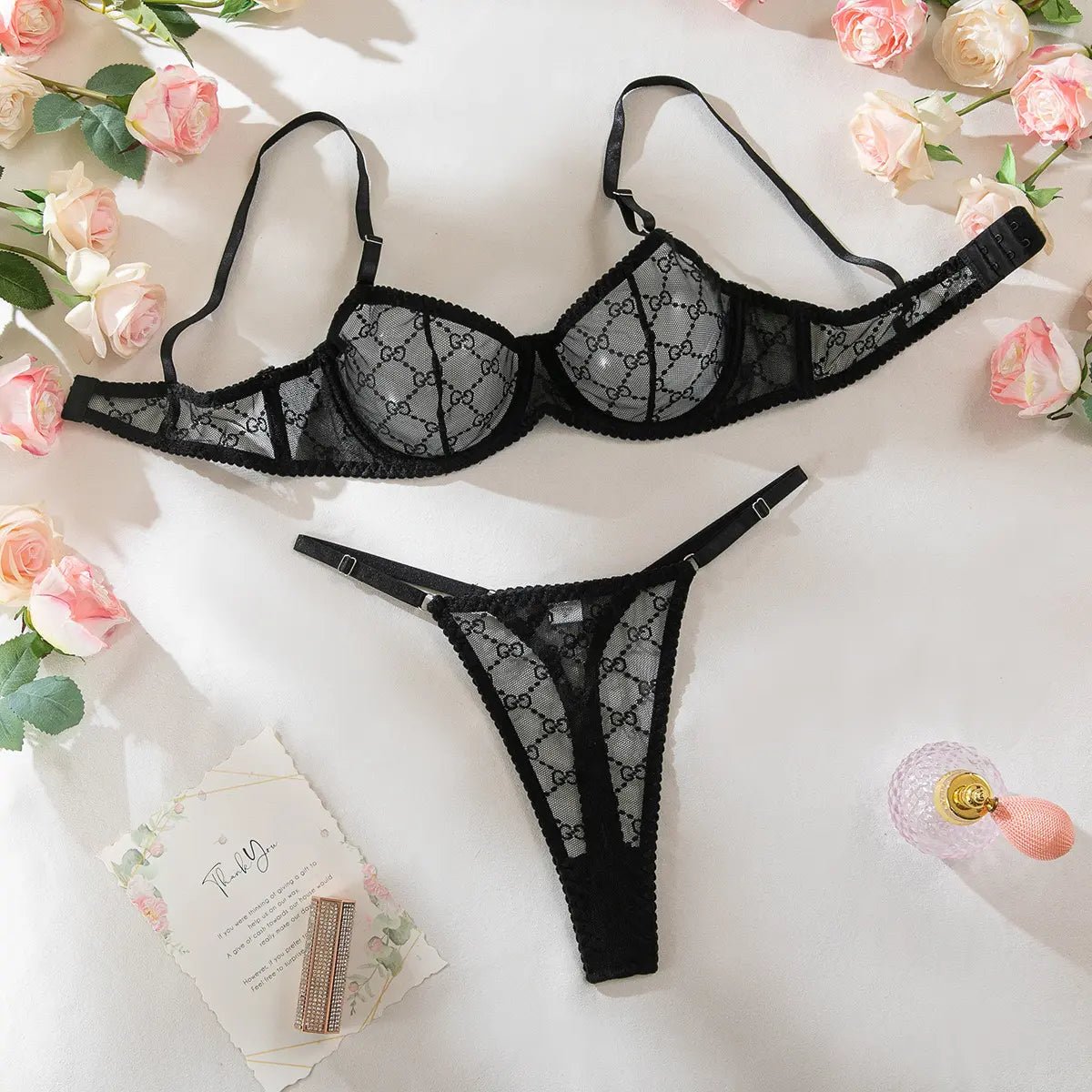 Black French Mesh Lingerie - Amaratime lingerie