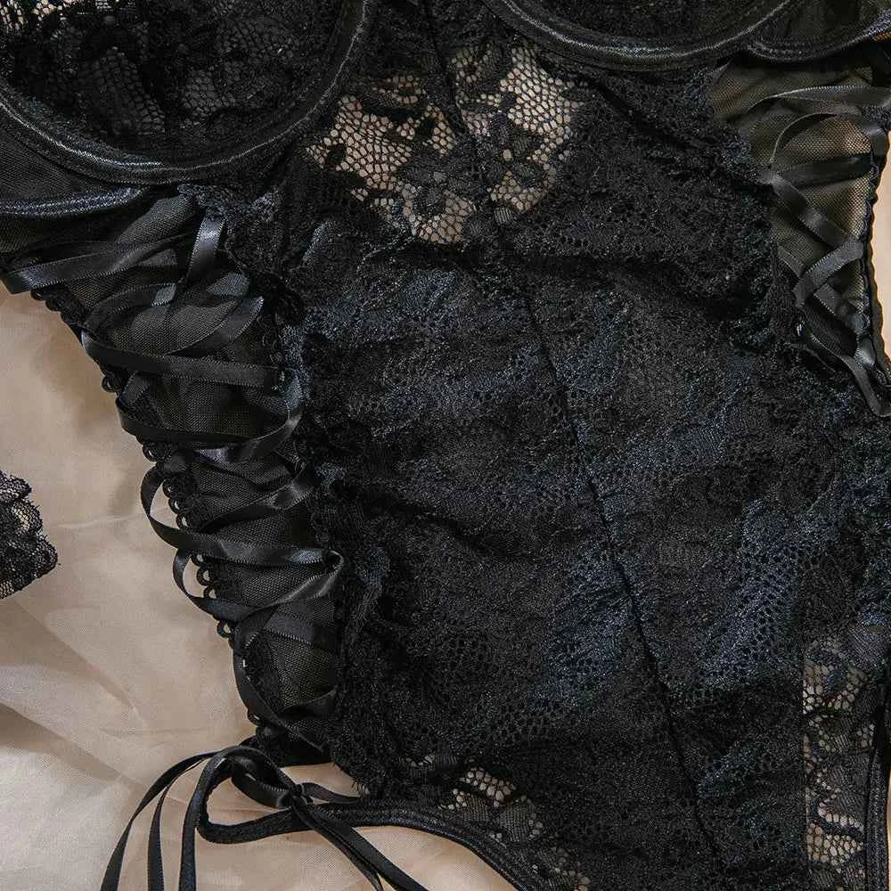 Black Lace Bodysuit - Amaratime lingerie
