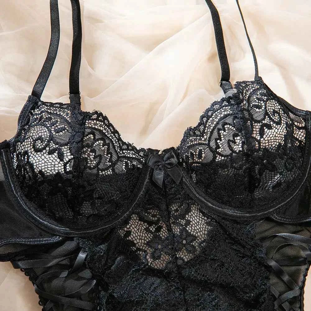 Black Lace Bodysuit - Amaratime lingerie