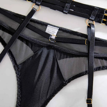 Black Strappy Harness Mesh Lingerie Set - Amaratime lingerie