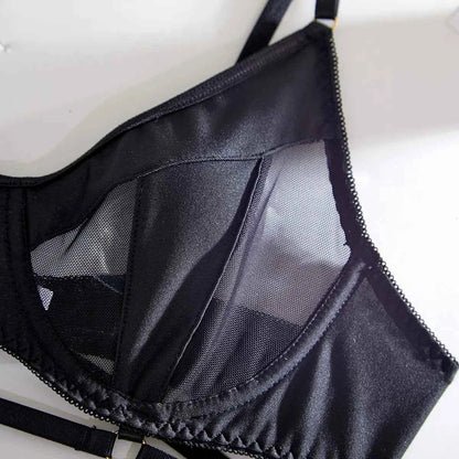 Black Strappy Harness Mesh Lingerie Set - Amaratime lingerie