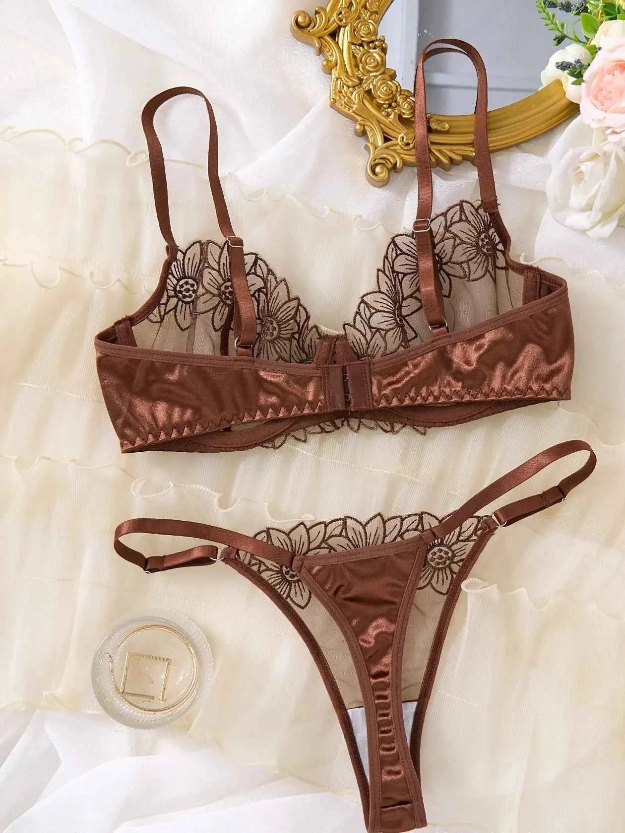 Brown Lace Lingerie for Elegance and Comfort - Amaratime lingerie