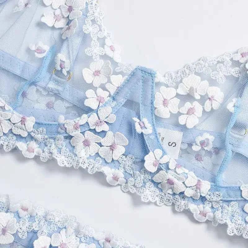 Flora Blue Lace Intimates - Amaratime lingerie