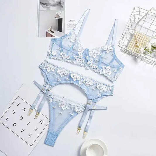 Flora Blue Lace Intimates - Amaratime lingerie