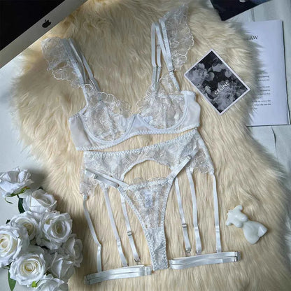 Floral Lace Lingerie Set with Garter - Amaratime lingerie