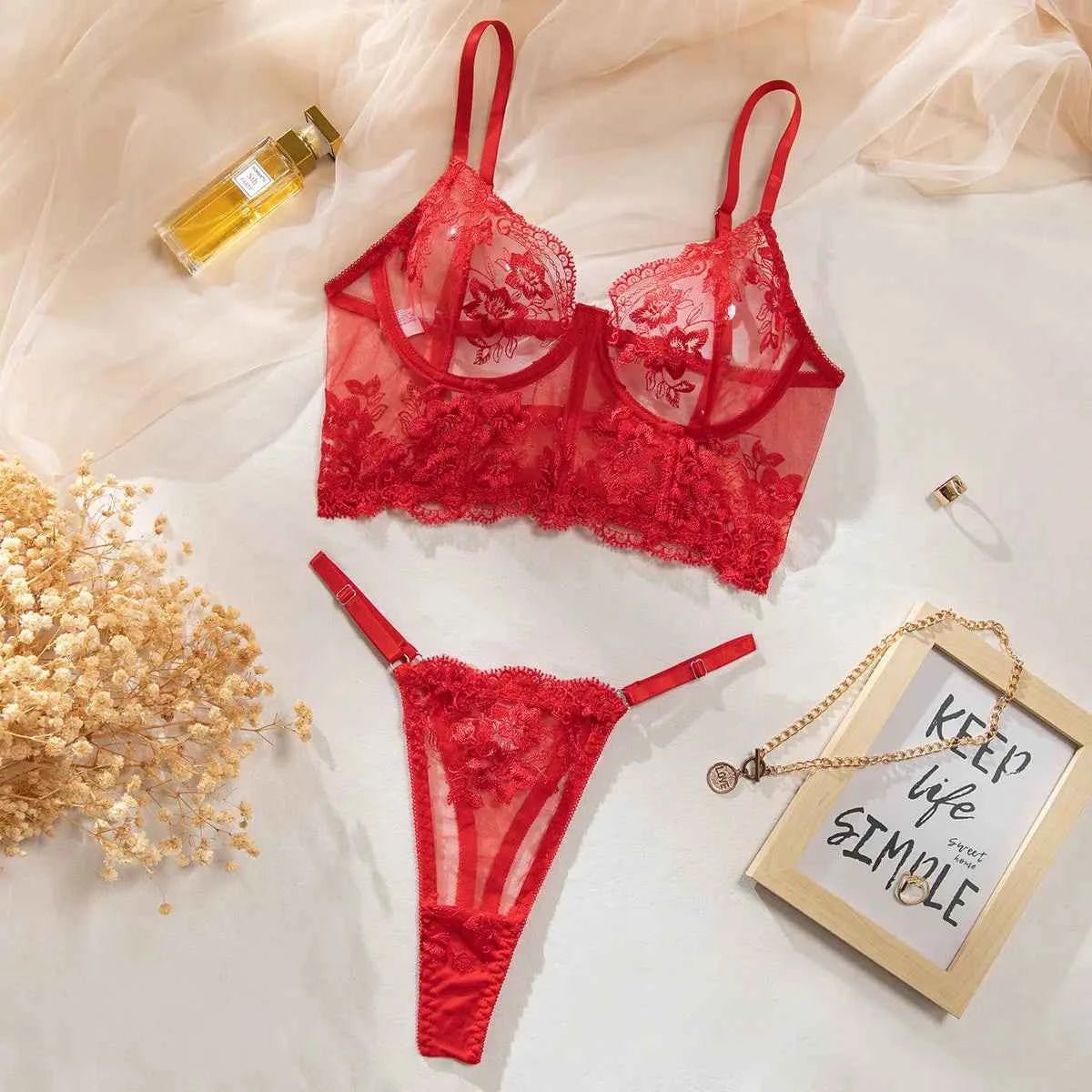 Luxury Red Lace Lingerie Set - Amaratime lingerie