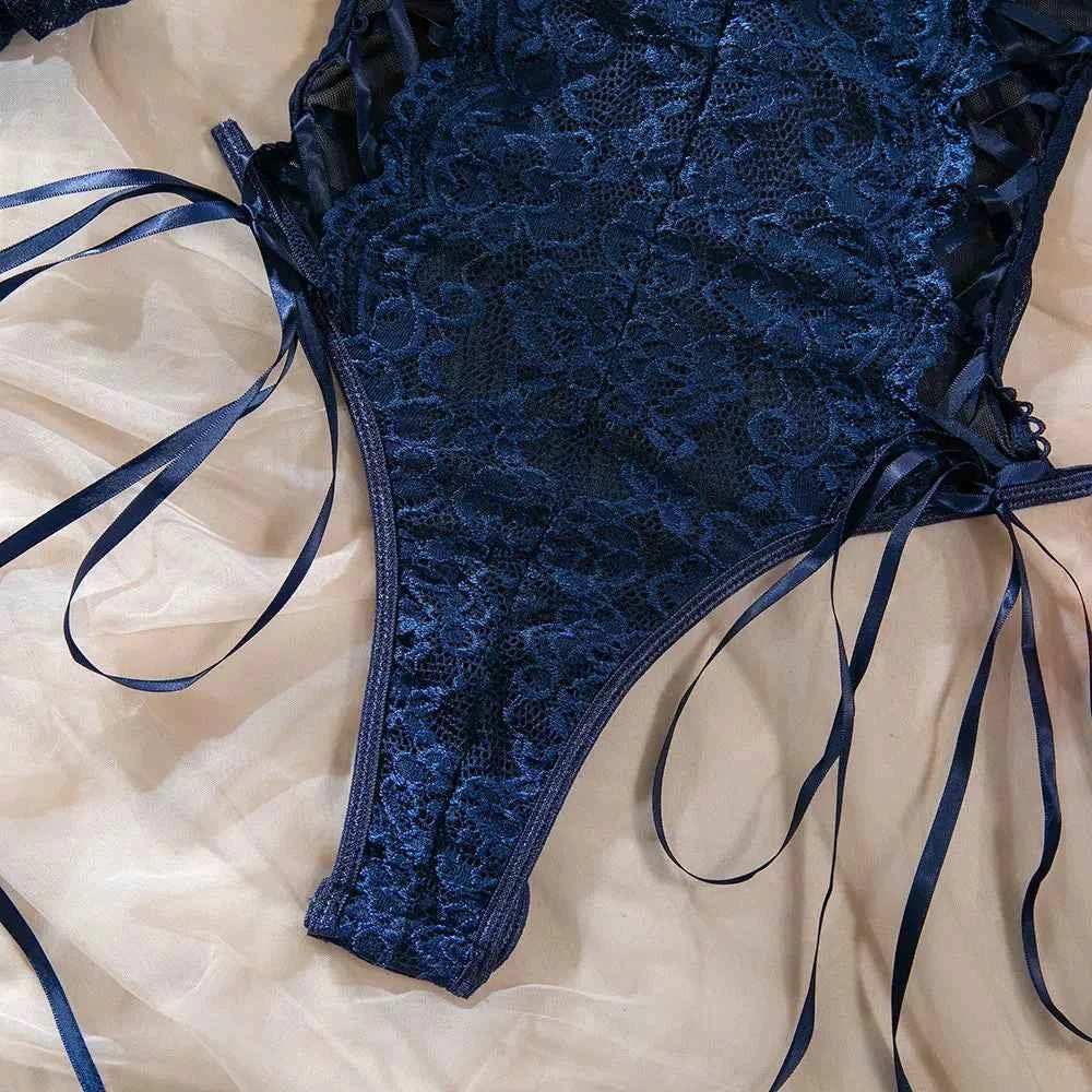 Navy Desire Lace Bodysuit - Amaratime lingerie