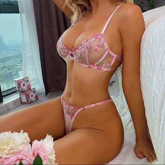 Pink Sheer Lace Lingerie Set - Amaratime lingerie