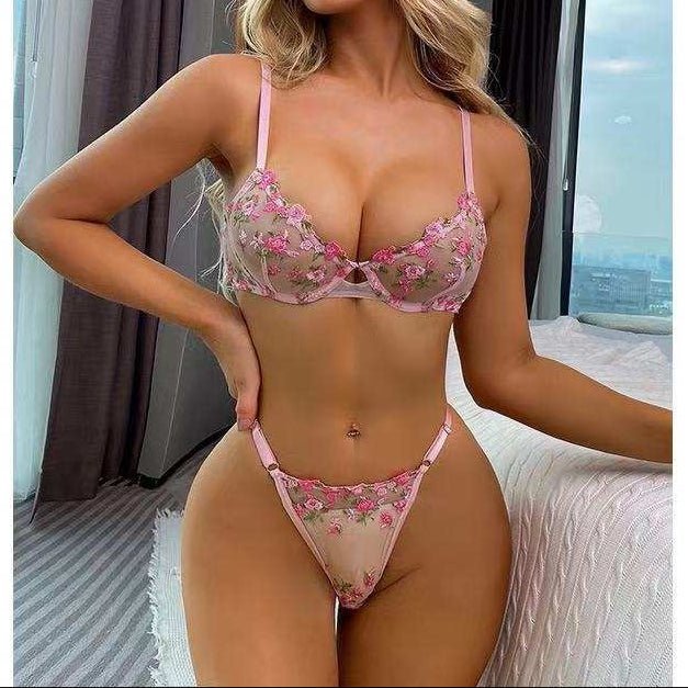 Pink Sheer Lace Lingerie Set - Amaratime lingerie