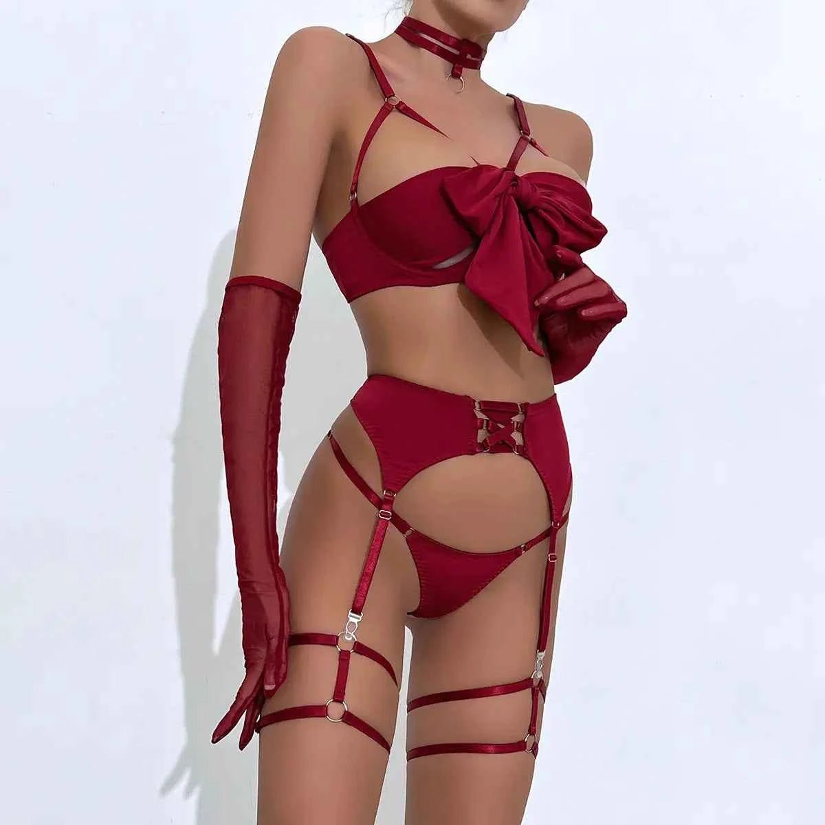 Red Bow Harness Lingerie Set - Amaratime lingerie