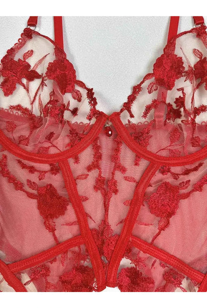 Red Embroidery Seamless Lace Lingerie Set - Amaratime lingerie