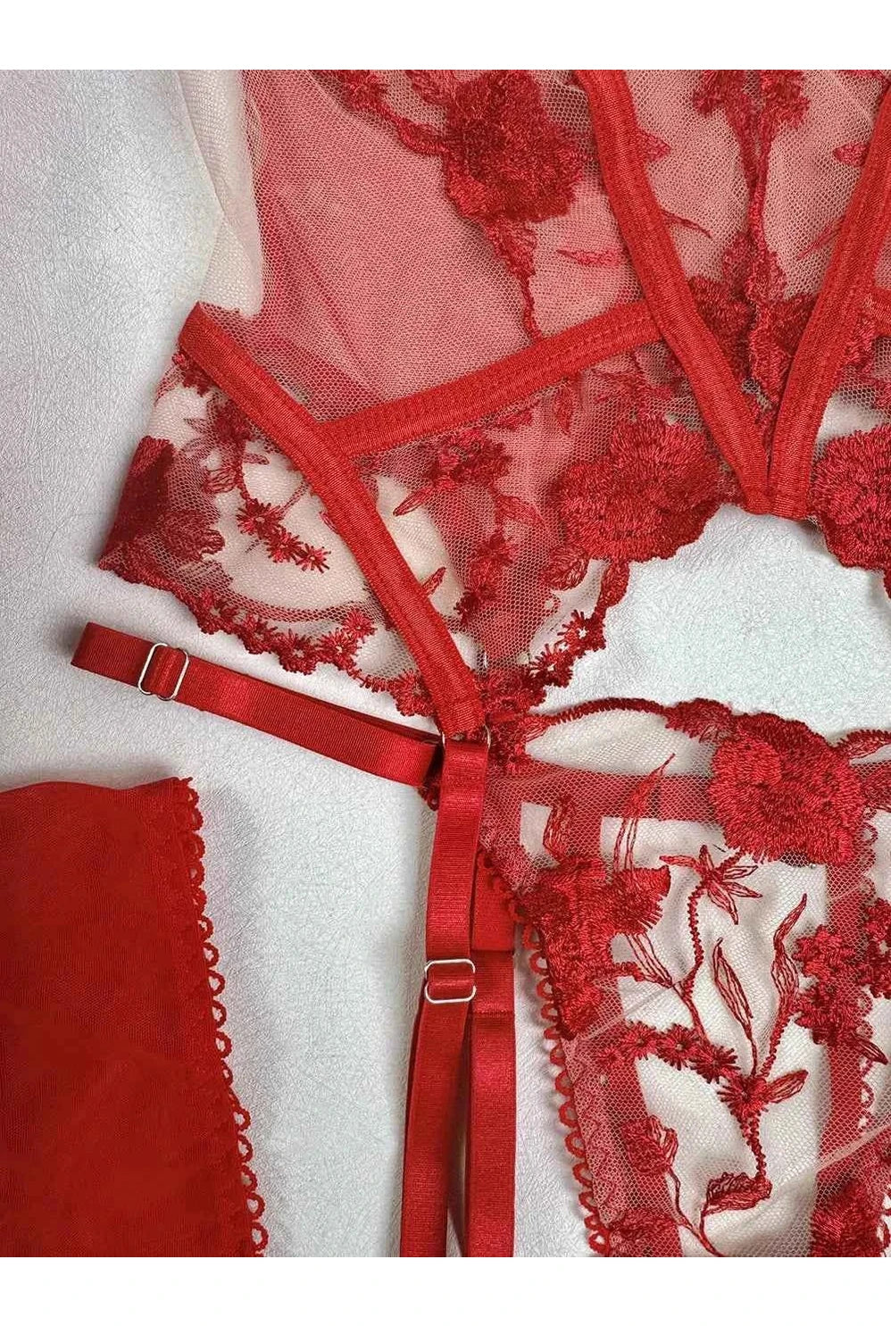 Red Embroidery Seamless Lace Lingerie Set - Amaratime lingerie
