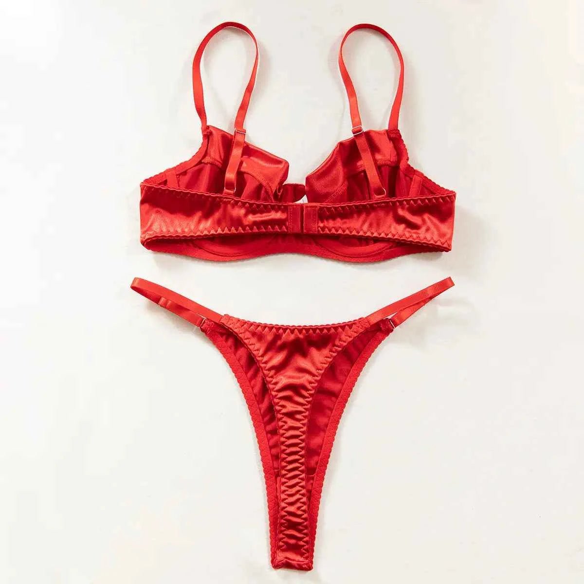 Red Satin Lingerie Set - Amaratime lingerie