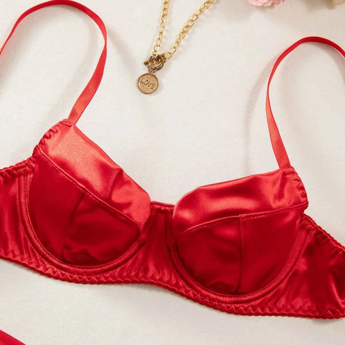 Red Satin Lingerie Set - Amaratime lingerie