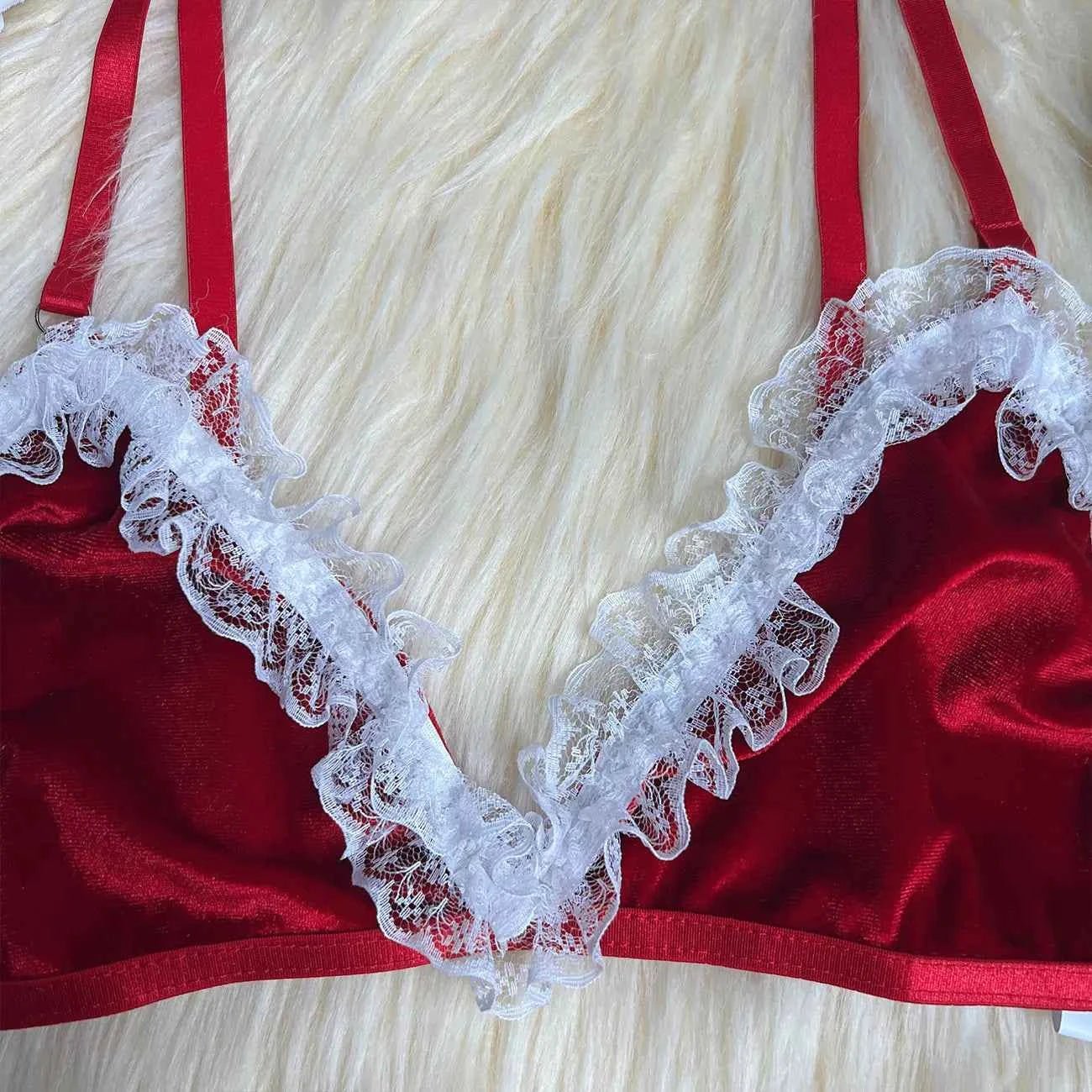 Red Satin & white Lace Lingerie Set - Amaratime lingerie