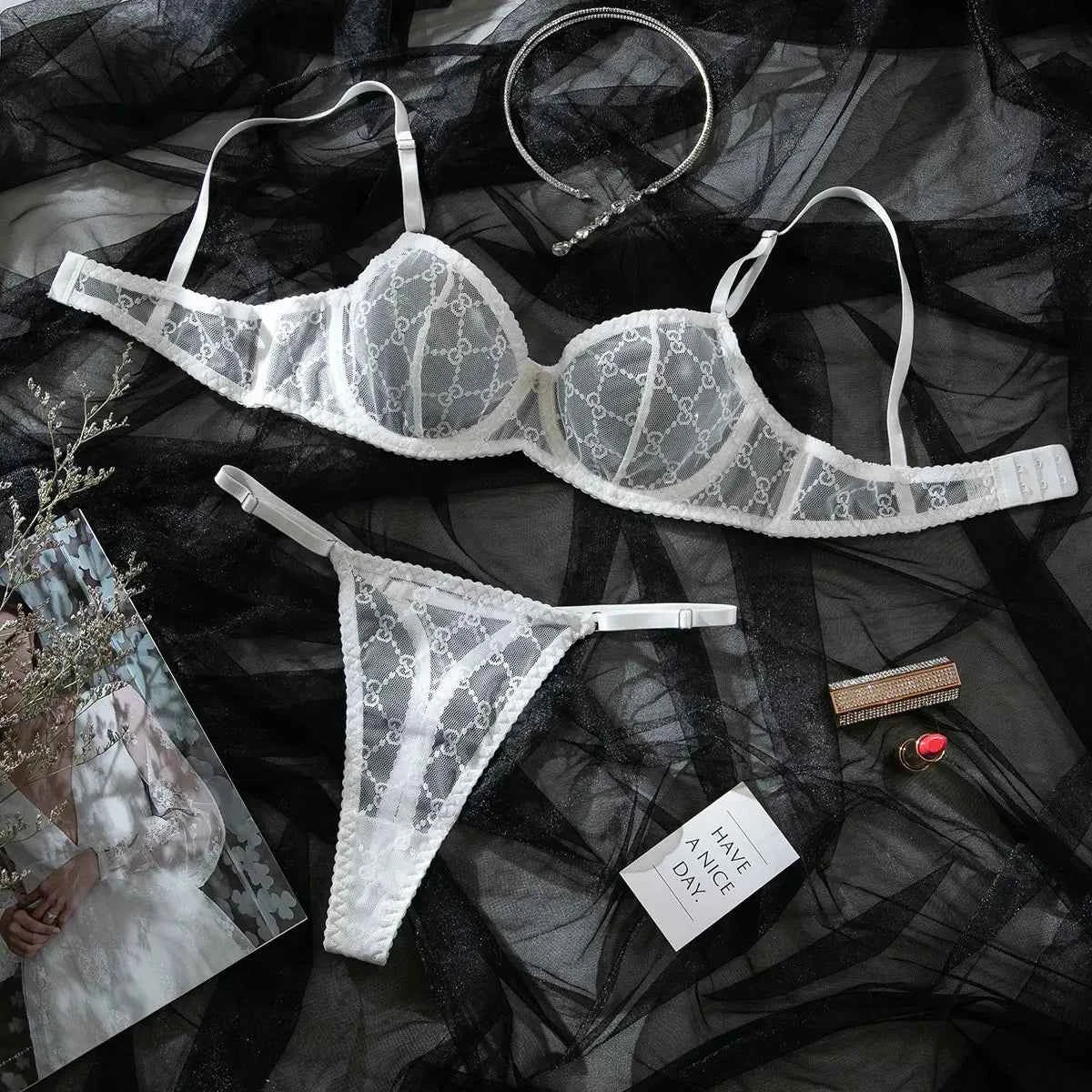 White French Mesh Lingerie Set - Amaratime lingerie